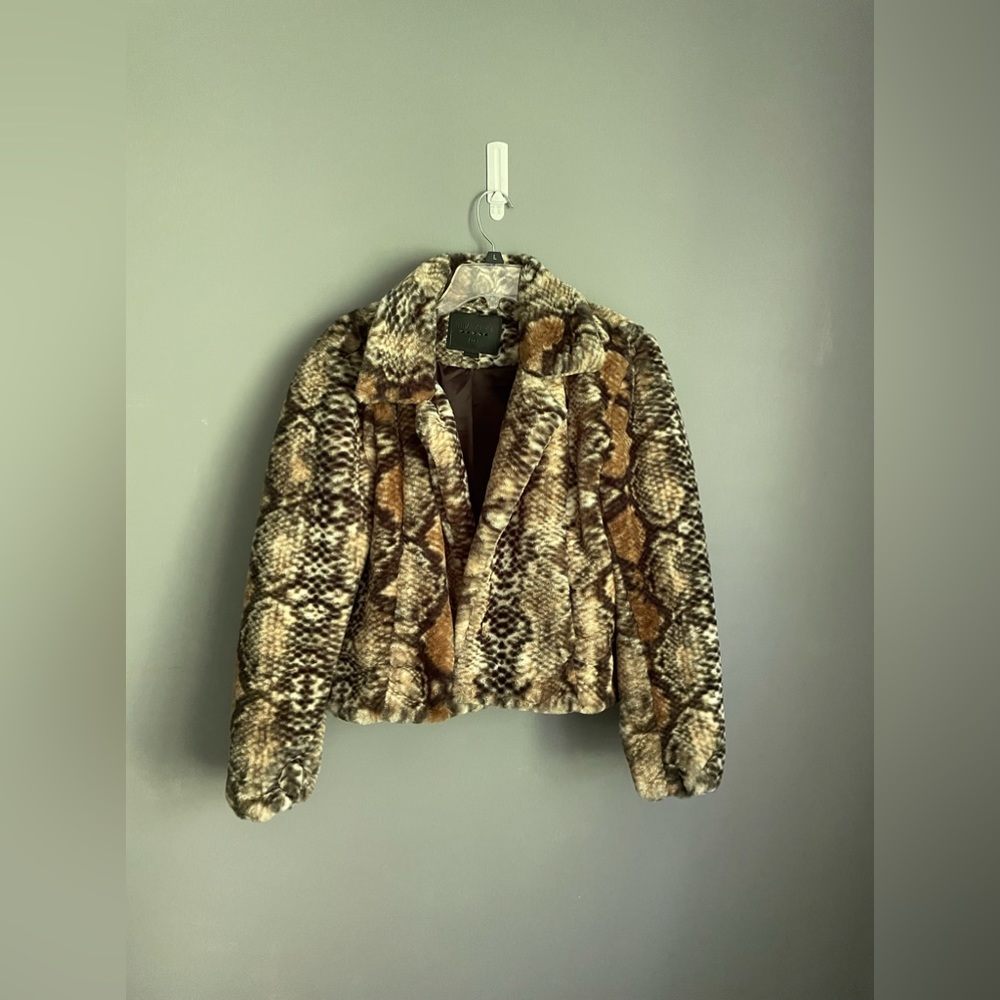 Blank NYC Snakeskin Printed Faux Fur Jacket Size Medium